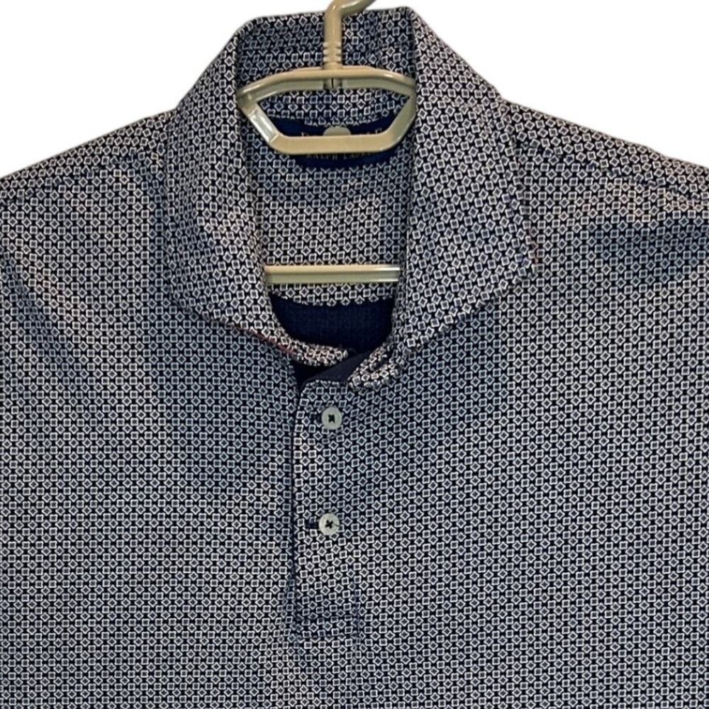 Polo Golf Ralph Lauren Shirt Large Men's Navy Blue Geometric Diamond Cotton Polo